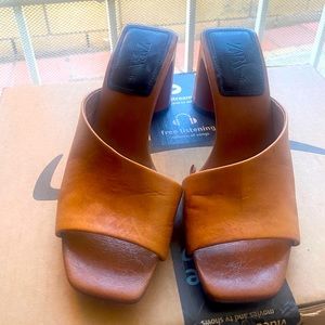 Zara Asymmetric Heeled Leather Slides